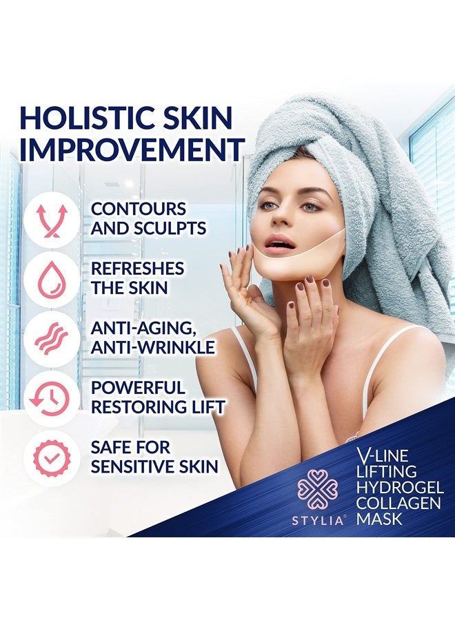 Stylia 20 Piece Double Chin Tightener - V Line Shaping Face Masks - Toning Hydrogel Collagen Mask with Hyaluronic Acid & Aloe Vera - Anti-Aging and Anti-Wrinkle Band - Image 3