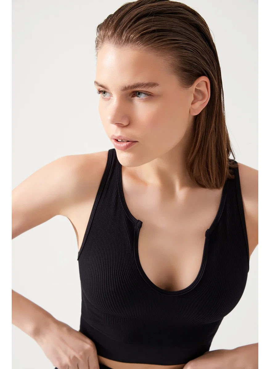 Los Ojos Women's Black Strap Corduroy Crop Top Bustier Scoop