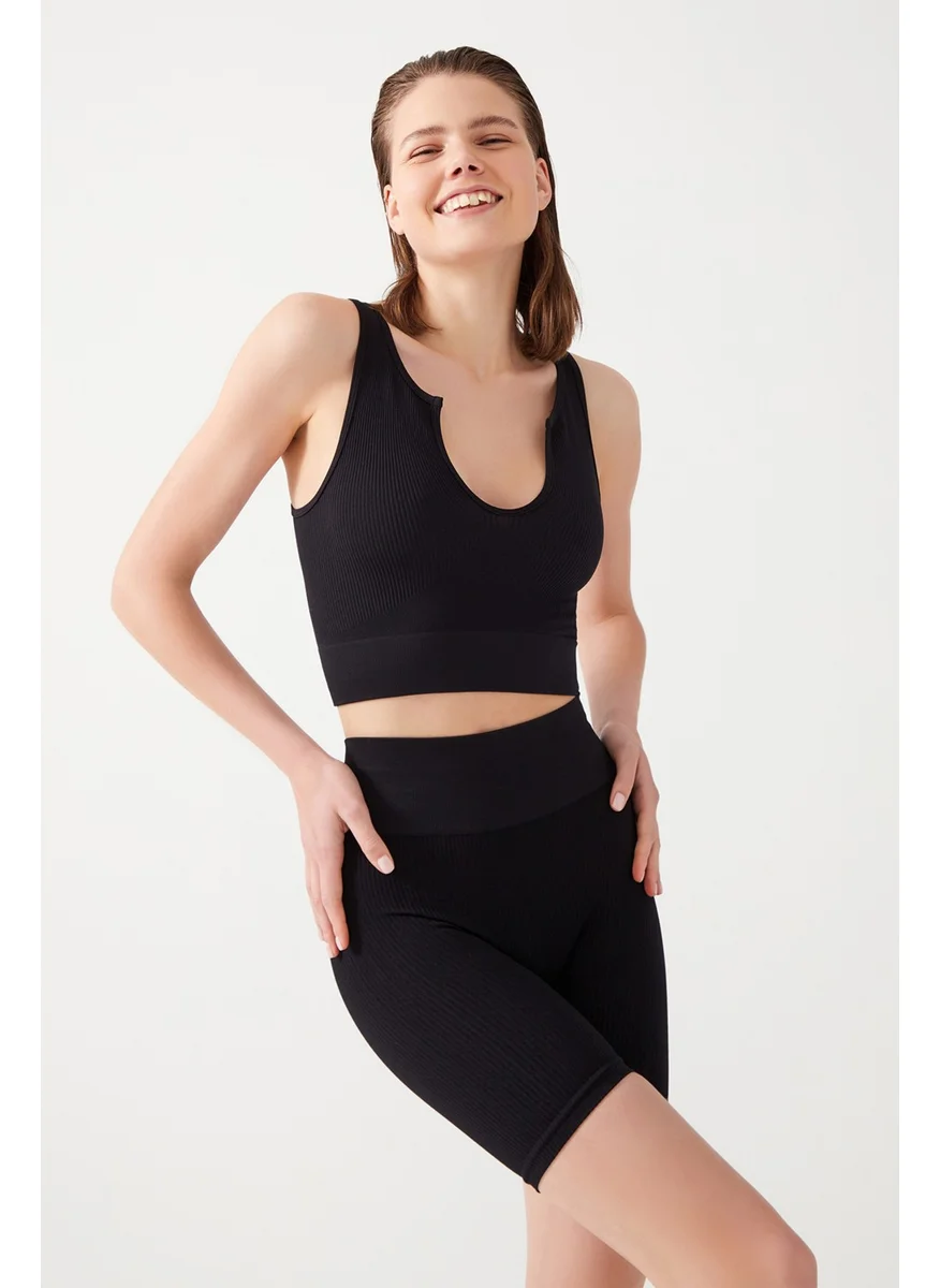 Los Ojos Women's Black Strap Corduroy Crop Top Bustier Scoop