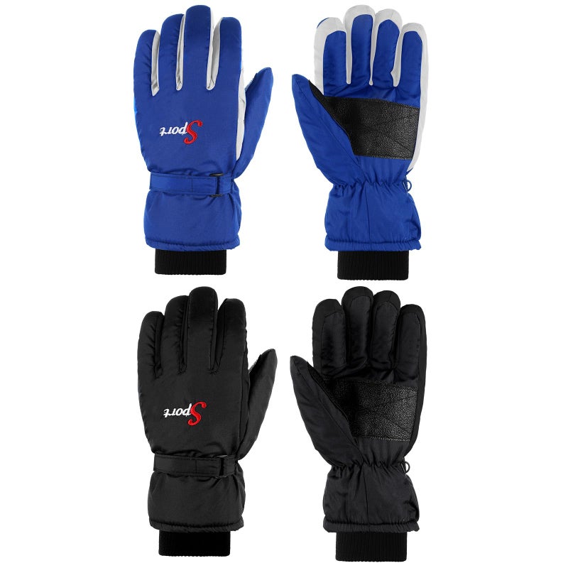 Jeere 2 Pairs Winter Ski Gloves Men Women Waterproof Snow Gloves Adjustable Snowboard Mittens with Zipper Strap Hook Pocket(Black, Blue,L) - Image 1