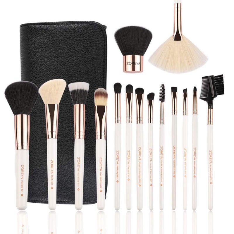 Z'OREYA Makeup Brushes Set,15pcs Rose Gold Luxury and Fashion Makeup Brushes,Professional Premium Synthetic Foundation Powder Concealers Eye Shadows Makeup brushes Set with Perfect Vegan Leather Bag - Image 1