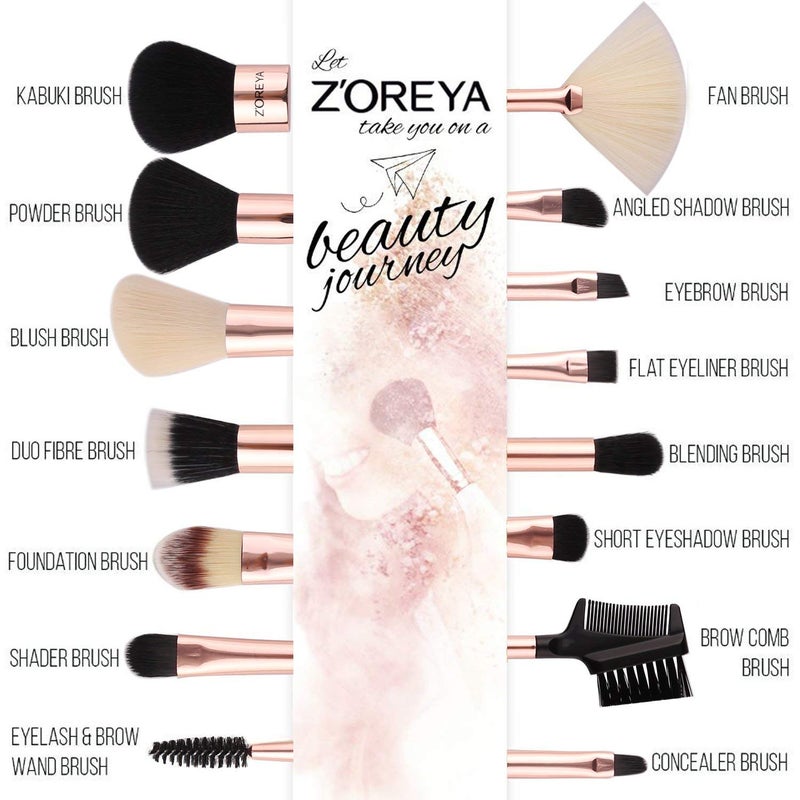 Z'OREYA Makeup Brushes Set,15pcs Rose Gold Luxury and Fashion Makeup Brushes,Professional Premium Synthetic Foundation Powder Concealers Eye Shadows Makeup brushes Set with Perfect Vegan Leather Bag - Image 3