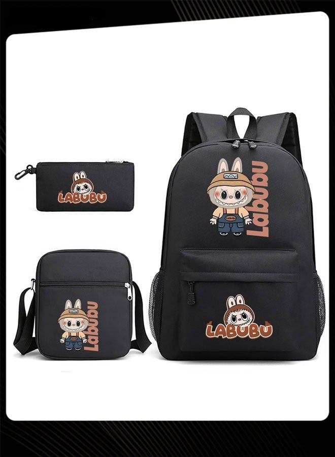 New Style 3-piece Labubu Cartoon Lovely School Bag Set Large Capacity Wear-resistant Student Backpack for Primary Middle High School Students - Image 1
