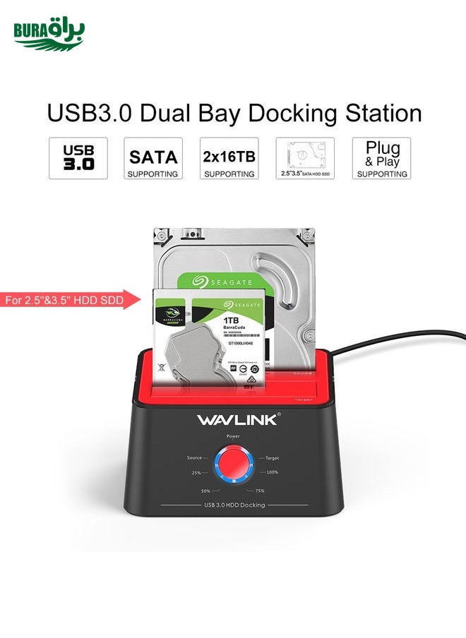 BURAQ - Wavlink ST334U SSD Dual Bay External Hard Drive Docking Station USB 3.0 to SATA I/II/III(AU Plug) - Image 1