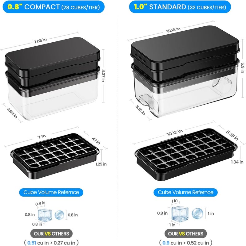 PHINOX Ice Cube Tray with Lid and Bin, 64 pcs Ice Trays for Freezer, Ice Cube Trays for Freezer with 2 trays, Container, Lid & Ice Scoop, BPA Free, Black - Image 5
