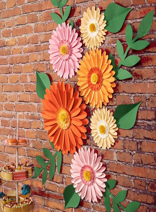 SUNBEAUTY زينة حفلات ديزي من صن بيوتي، زهور ورقية، زينة حفلات، زهور برتقالية وصفراء معلقة على الحائط، زينة ديزي لحفلات أعياد الميلاد الأولى، وحفلات توديع العزوبية، وحفلات استقبال المولود، وحفلات الزفاف، وحفلات الشاي في الفصول الدراسية، عبوة من 6 قطع، 10 بوصات، 8 بوصات، 5 بوصات - Image 5