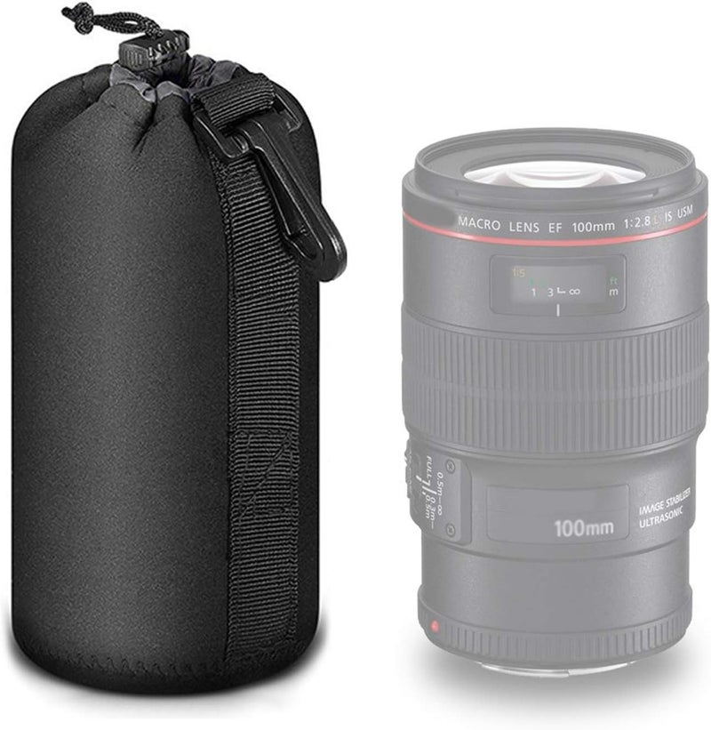 Selens Protective Drawstring Neoprene DSLR Camera Lens Pouch Bag Compatible with Olympus Panasonic, Large Size(Black) - Image 1