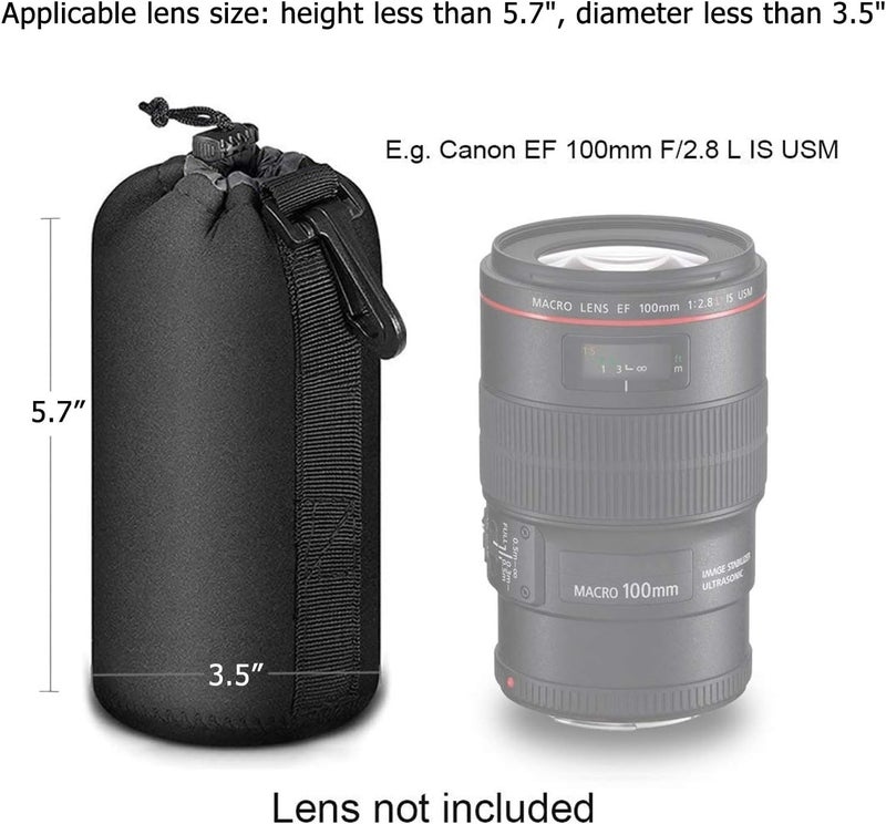 Selens Protective Drawstring Neoprene DSLR Camera Lens Pouch Bag Compatible with Olympus Panasonic, Large Size(Black) - Image 3