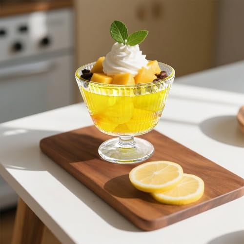 Nagpew 6 Pack Glass Dessert Bowls Set, 10 Oz Vintage Ice Cream Cups with Pedestal, Fluted Sundae Dishes Pudding Footed Bowl for Ice Cream, Dessert, Parfait, Candy, Fruit - Image 4