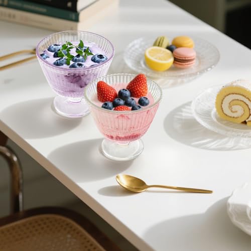 Nagpew 6 Pack Glass Dessert Bowls Set, 10 Oz Vintage Ice Cream Cups with Pedestal, Fluted Sundae Dishes Pudding Footed Bowl for Ice Cream, Dessert, Parfait, Candy, Fruit - Image 5