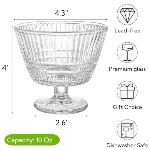 Nagpew 6 Pack Glass Dessert Bowls Set, 10 Oz Vintage Ice Cream Cups with Pedestal, Fluted Sundae Dishes Pudding Footed Bowl for Ice Cream, Dessert, Parfait, Candy, Fruit - Image 2