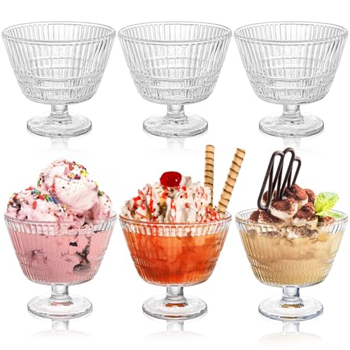 Nagpew 6 Pack Glass Dessert Bowls Set, 10 Oz Vintage Ice Cream Cups with Pedestal, Fluted Sundae Dishes Pudding Footed Bowl for Ice Cream, Dessert, Parfait, Candy, Fruit - Image 1