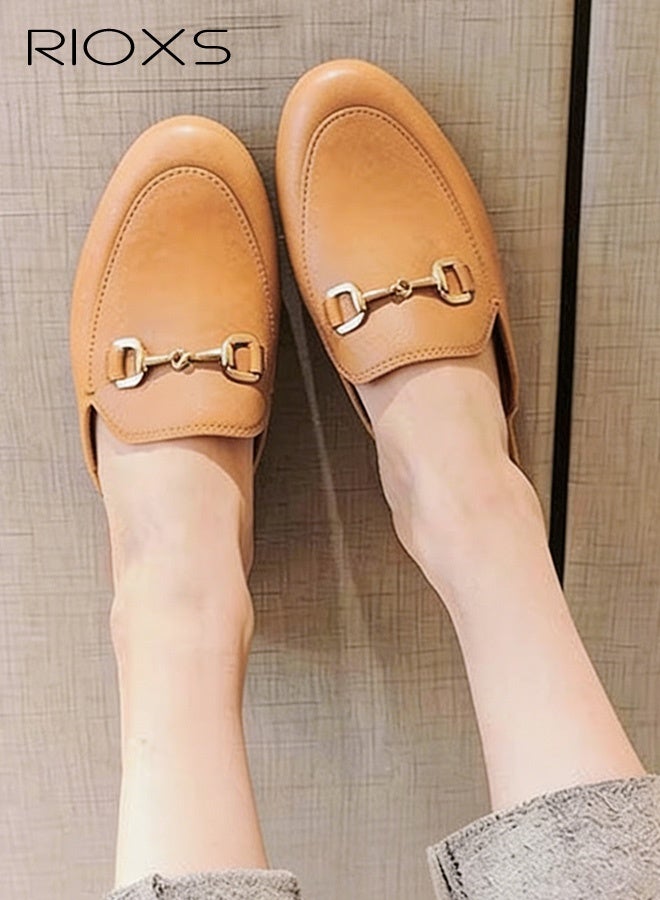 RIOXS Women's Buckle Flat Mules, Closed Toe Sandals, Fashionable Comfortable Slippers, Slip-On Backless Mule Shoes, Fashionable Mule Slides with Flexible Non-slip Sole, Easy to Wear On and Off - Image 2