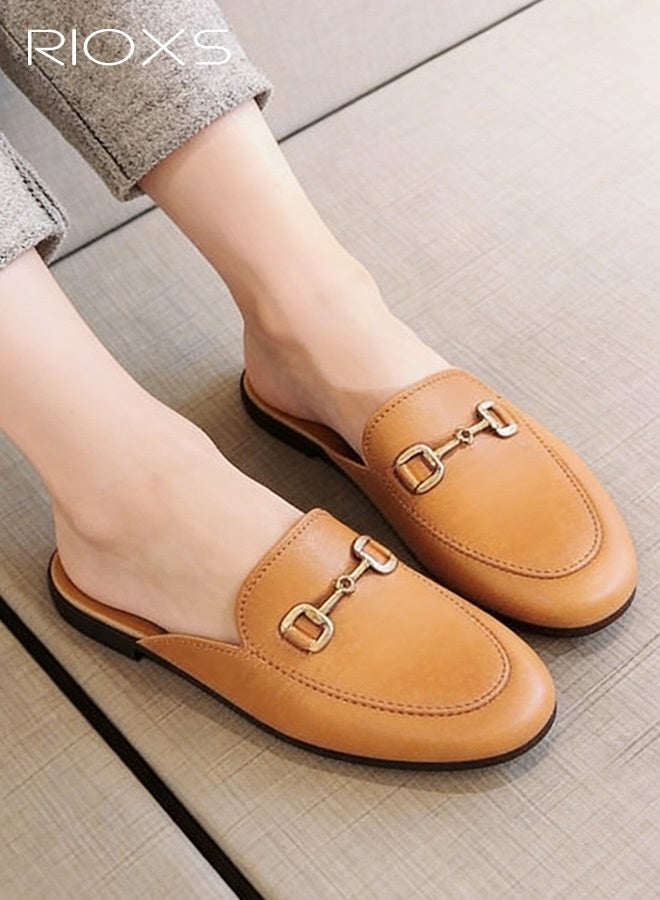RIOXS Women's Buckle Flat Mules, Closed Toe Sandals, Fashionable Comfortable Slippers, Slip-On Backless Mule Shoes, Fashionable Mule Slides with Flexible Non-slip Sole, Easy to Wear On and Off - Image 1