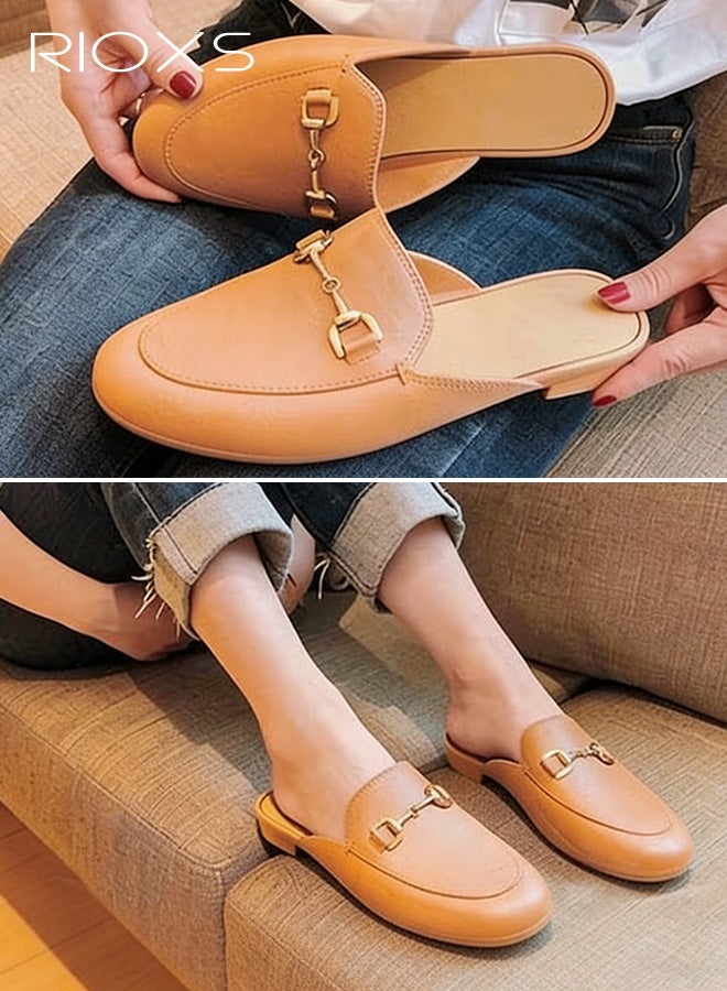 RIOXS Women's Buckle Flat Mules, Closed Toe Sandals, Fashionable Comfortable Slippers, Slip-On Backless Mule Shoes, Fashionable Mule Slides with Flexible Non-slip Sole, Easy to Wear On and Off - Image 5