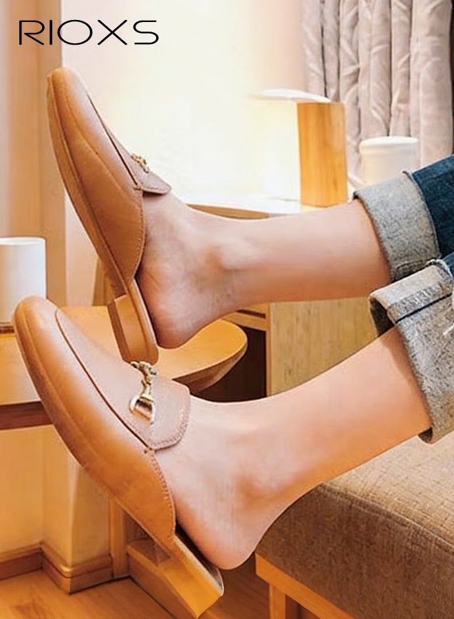 RIOXS Women's Buckle Flat Mules, Closed Toe Sandals, Fashionable Comfortable Slippers, Slip-On Backless Mule Shoes, Fashionable Mule Slides with Flexible Non-slip Sole, Easy to Wear On and Off - Image 3