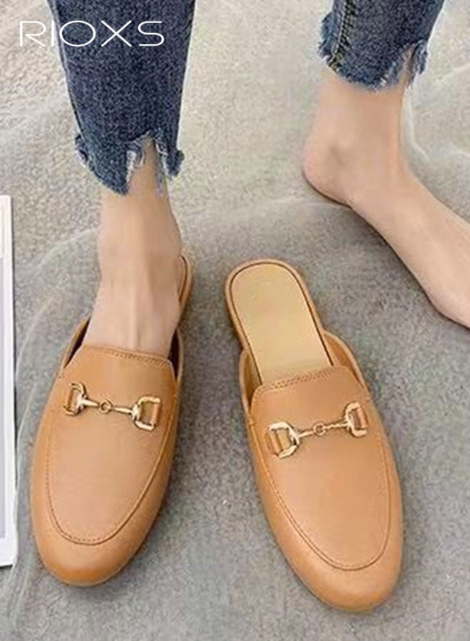 RIOXS Women's Buckle Flat Mules, Closed Toe Sandals, Fashionable Comfortable Slippers, Slip-On Backless Mule Shoes, Fashionable Mule Slides with Flexible Non-slip Sole, Easy to Wear On and Off - Image 4