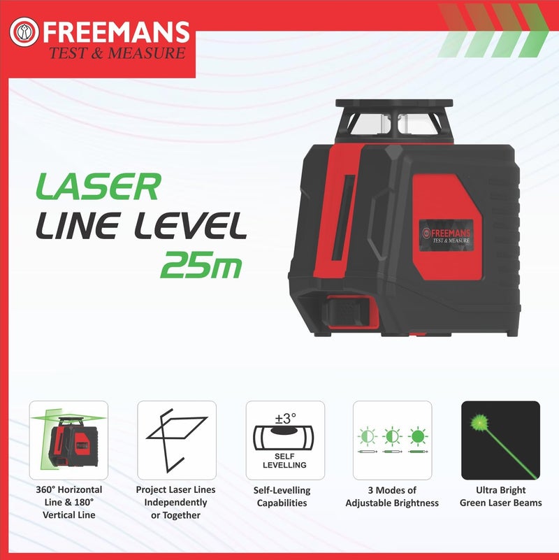 FREEMANS PRO-L40 Laser Distance Meter - 40m and PRO-LL25 Test & Measure Green Beam Self Levelling 25m Cross Line Laser Level, with 4*AA Batteries for Home, DIY & Professional Use, 1 Year Warranty - Image 5