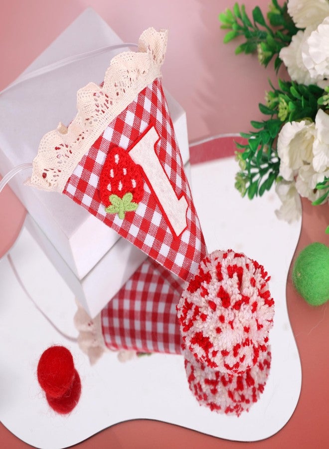 Agkvw Strawberry Red Gingham 1st Birthday Hat for Girls - Sweet One Birthday Decor for Girls, Berry Sweet First Bday Crown, cake smash props - Image 5