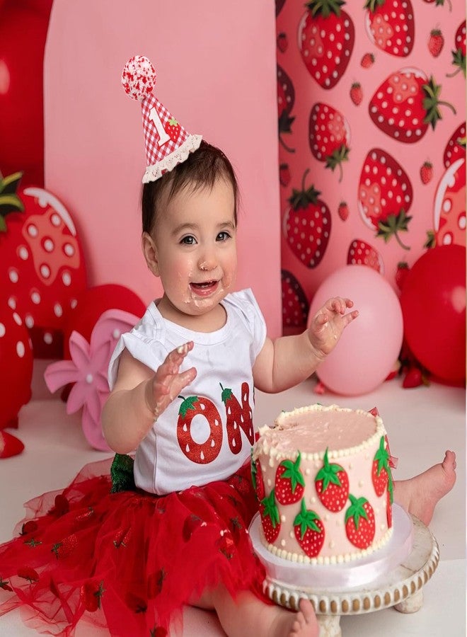Agkvw Strawberry Red Gingham 1st Birthday Hat for Girls - Sweet One Birthday Decor for Girls, Berry Sweet First Bday Crown, cake smash props - Image 4
