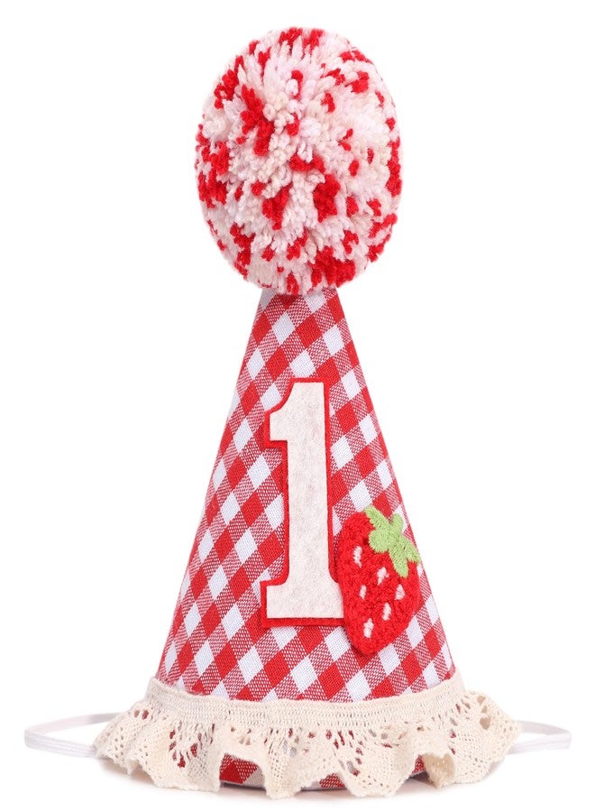 Agkvw Strawberry Red Gingham 1st Birthday Hat for Girls - Sweet One Birthday Decor for Girls, Berry Sweet First Bday Crown, cake smash props - Image 1