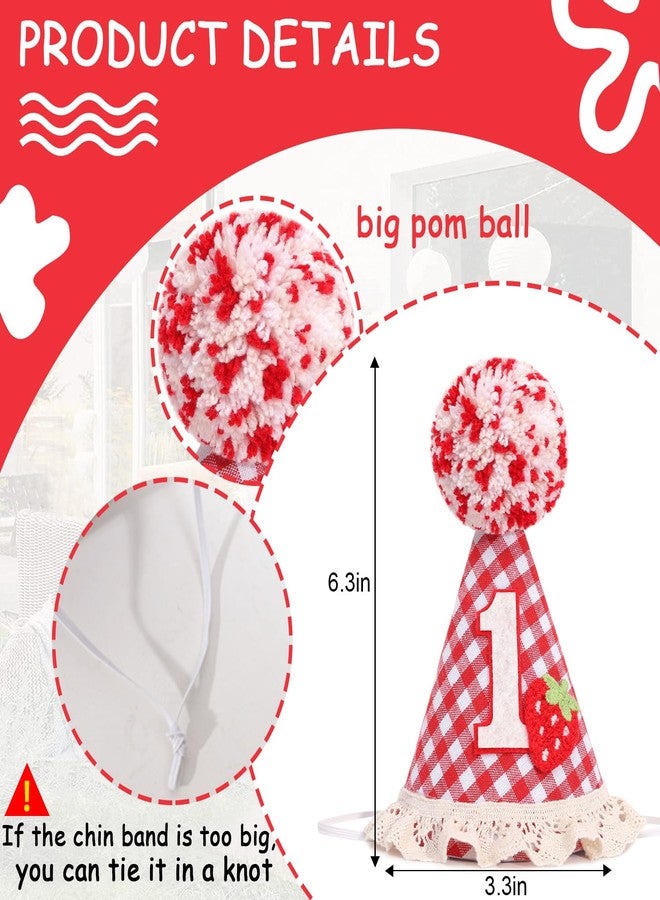 Agkvw Strawberry Red Gingham 1st Birthday Hat for Girls - Sweet One Birthday Decor for Girls, Berry Sweet First Bday Crown, cake smash props - Image 2