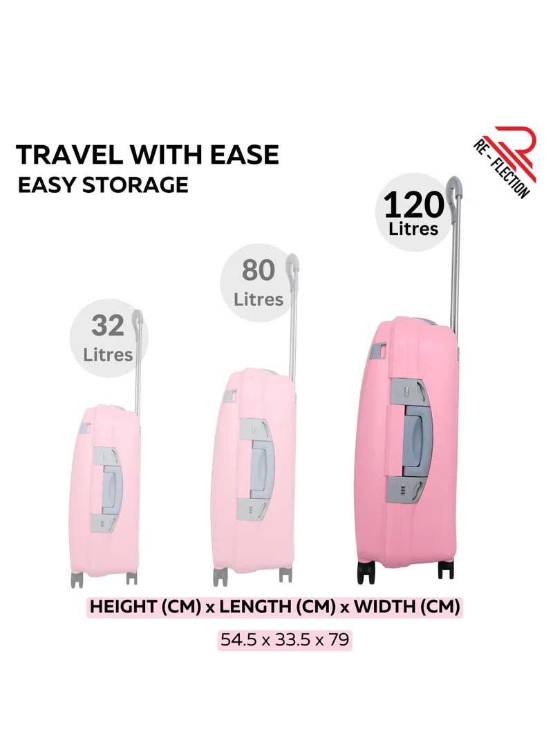 ريفلكشين REFLECTION Hard Luggage, Trolley Bag with PP Plastic Body with Soft 3 Level Adjustable Handle, Pink, 79 cm