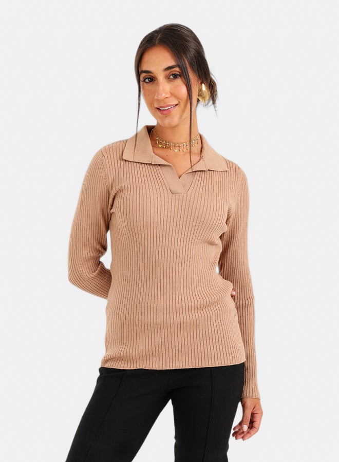 Carina Ribbed Tricot Pullover with Collar - Image 1