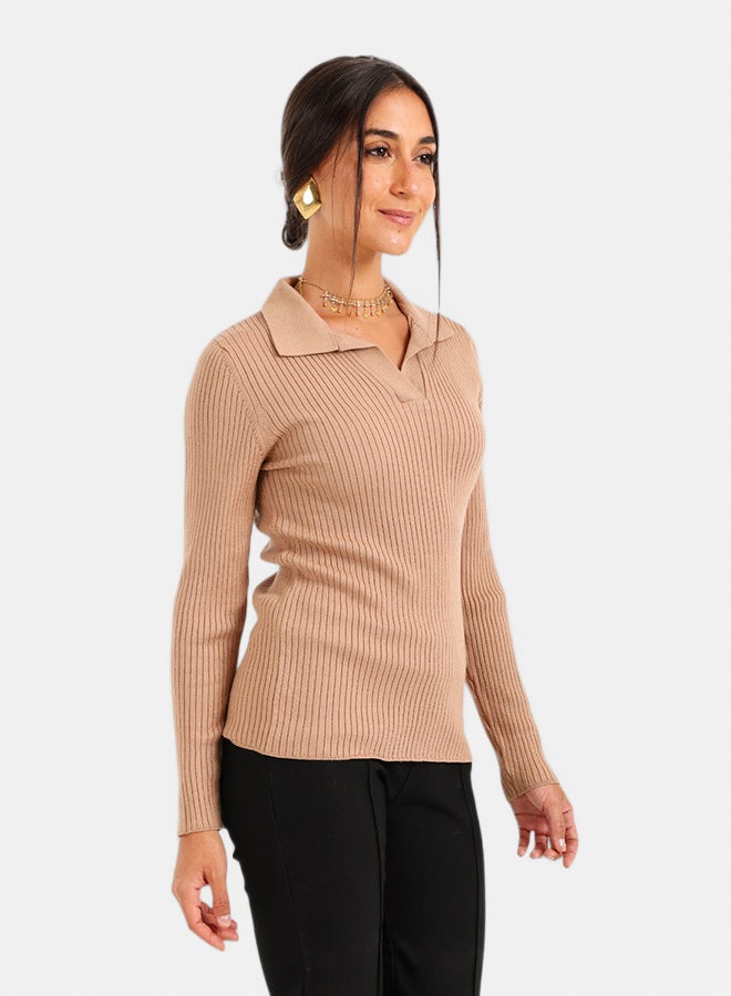 Carina Ribbed Tricot Pullover with Collar - Image 3