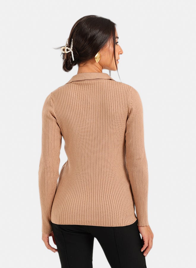 Carina Ribbed Tricot Pullover with Collar - Image 4