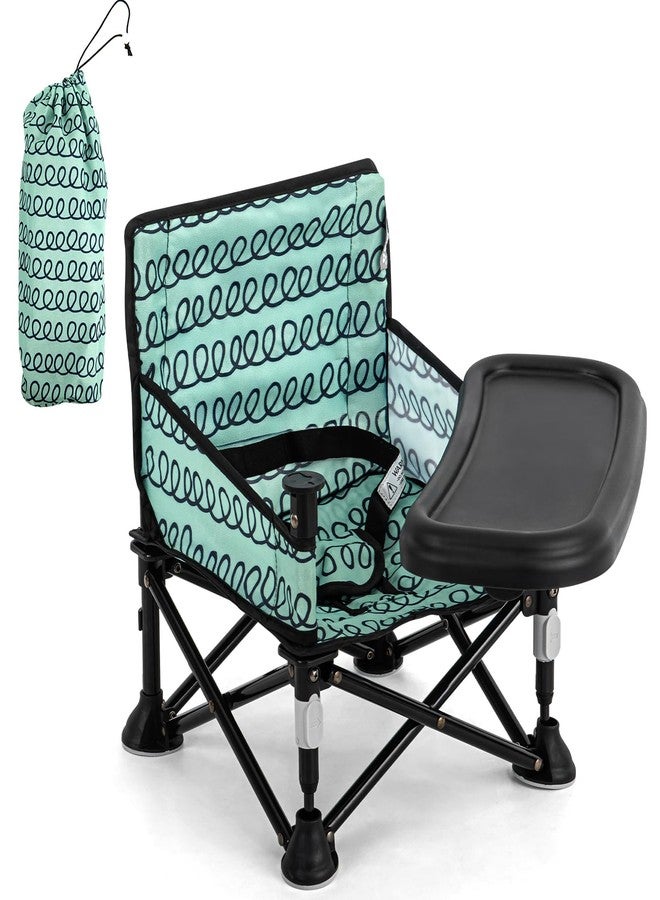 AskCat Toddler Booster Seat for Dining Table & Kitchen Chair - Portable Foldable with Removable Tray, Baby Camping Chair 6-36 Months Indoor Outdoor (Green Stripe) - Image 1