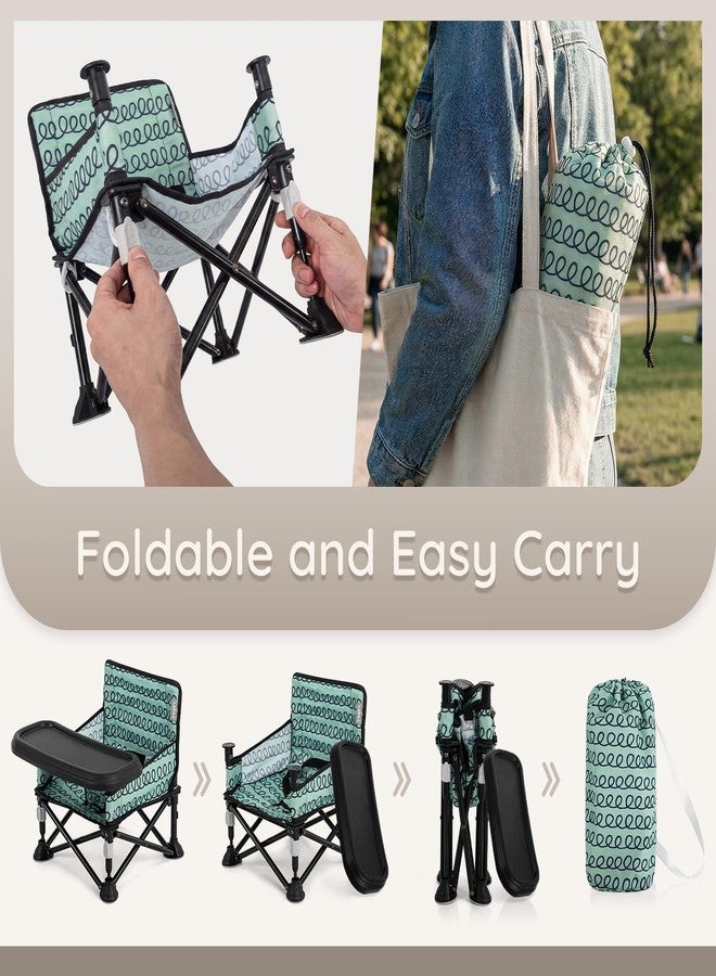 AskCat Toddler Booster Seat for Dining Table & Kitchen Chair - Portable Foldable with Removable Tray, Baby Camping Chair 6-36 Months Indoor Outdoor (Green Stripe) - Image 3