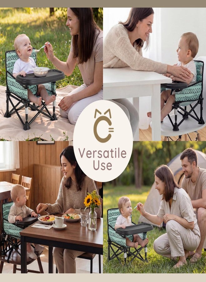 AskCat Toddler Booster Seat for Dining Table & Kitchen Chair - Portable Foldable with Removable Tray, Baby Camping Chair 6-36 Months Indoor Outdoor (Green Stripe) - Image 5