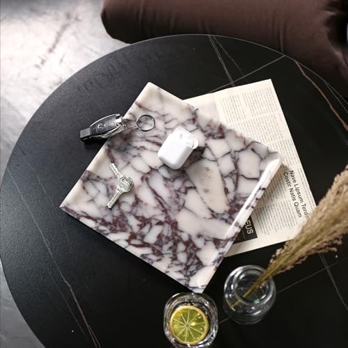 DUANYAN Natural Marble Tray, Coffee Table, Food, Fruit, Paper Cup, Cake Display, Coffee bar, Family Gatherings, Seasonal Holiday Decoration Tray(Viola-Square-9.8"x9.8"x0.7") - Image 5