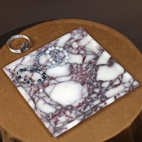 DUANYAN Natural Marble Tray, Coffee Table, Food, Fruit, Paper Cup, Cake Display, Coffee bar, Family Gatherings, Seasonal Holiday Decoration Tray(Viola-Square-9.8"x9.8"x0.7") - Image 4