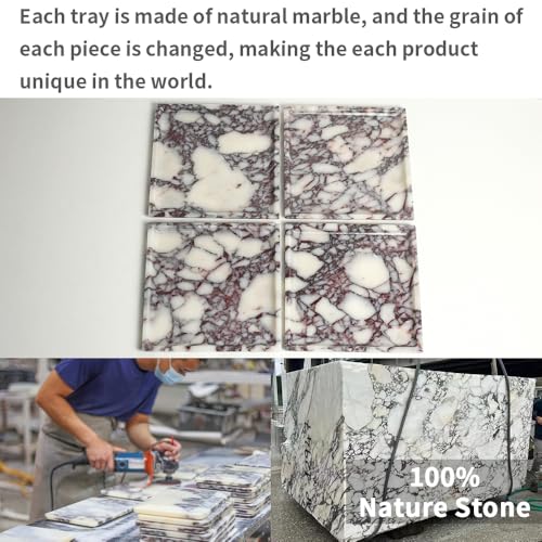 DUANYAN Natural Marble Tray, Coffee Table, Food, Fruit, Paper Cup, Cake Display, Coffee bar, Family Gatherings, Seasonal Holiday Decoration Tray(Viola-Square-9.8"x9.8"x0.7") - Image 3