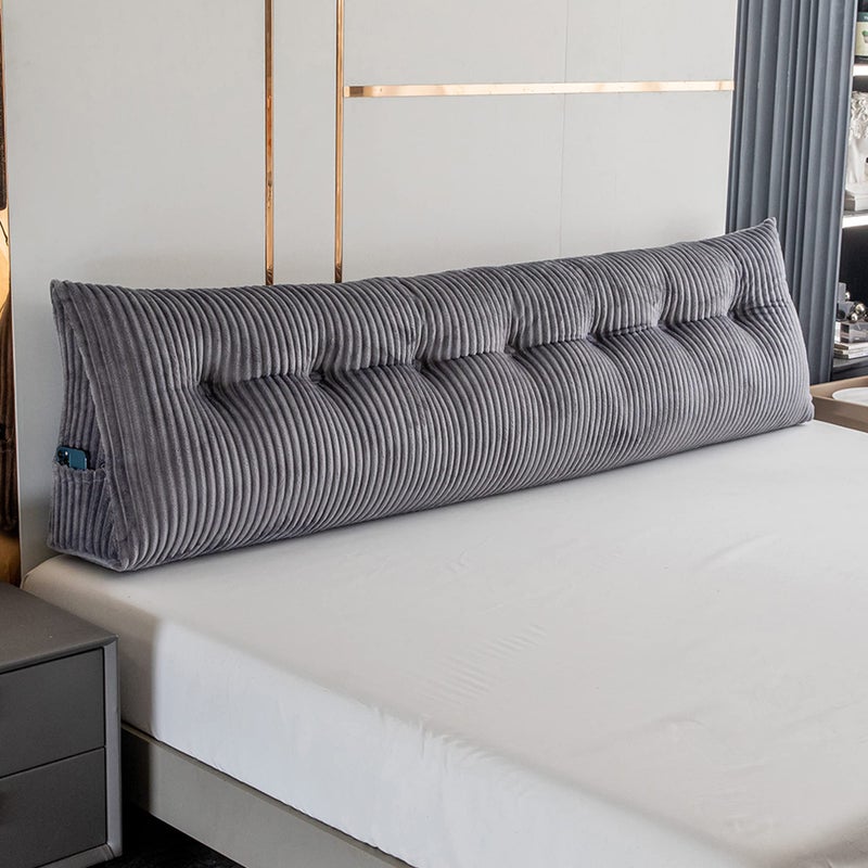 Activance Large Triangular Headboard Wedge Bed Rest Reading Pillow Backrest Positioning Support Bolster Cushion with Removable Cover Grey King 76x8x20 Inches