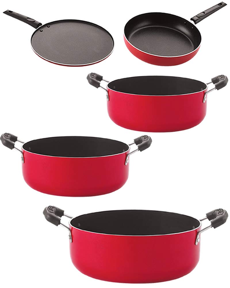 Nirlon Nirlon Non Stick Coated Heat Resistance Pfoa Free Aluminium Kitchenware Gift Set of 5 Pieces (FP12_CS22_CS26_CS24_ST11) 