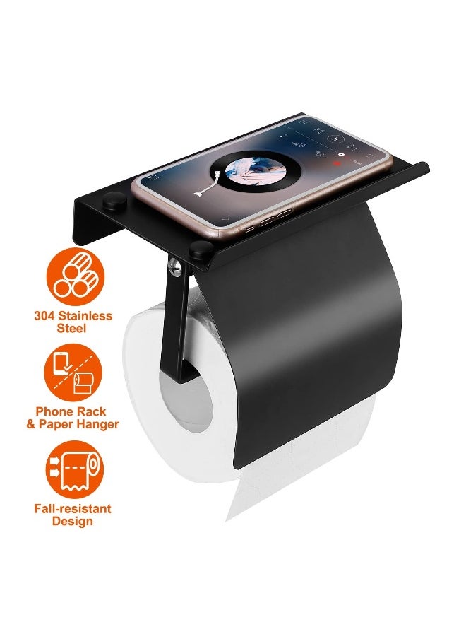 Generic Matte Black Wall Mount Toilet Paper Holder with Shelf Stainless Steel Design for Modern Bathrooms  - Image 3