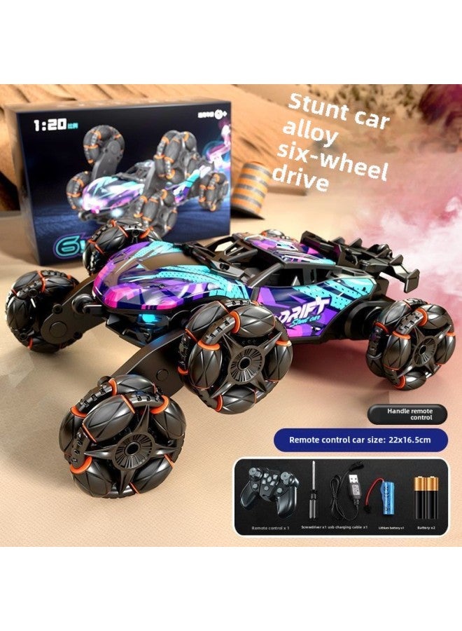 Children's Gesture Induction Alloy Remote Control Car Deformation Off-road Technology Four-wheel Drive Spray Drift Racing Boy Toy-Color:2.4g Six-wheel Stunt Arm Car 【blue And Purple】-Scale:Play Conf - Image 1