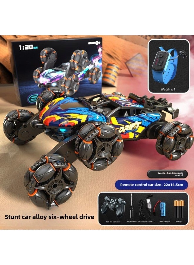 Children's Gesture Induction Alloy Remote Control Car Deformation Off-road Technology Four-wheel Drive Spray Drift Racing Boy Toy-Color:2.4g Six-wheel Stunt Arm Car 【blue And Purple】-Scale:Play Conf - Image 5
