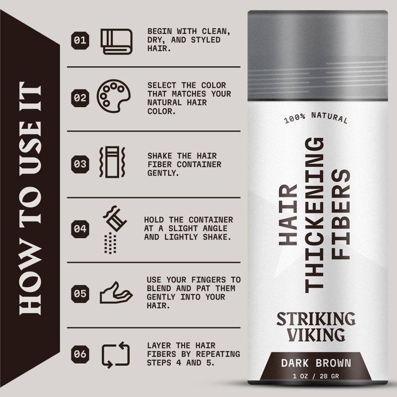 Striking Viking Hair Fibers - Dark Brown, 0.98 oz, Pack of 1 - Long-Lasting Hold & Hair Filler - Undetectable Coverage with Fiber Powder - Easy Application & Styling Powder - Image 5