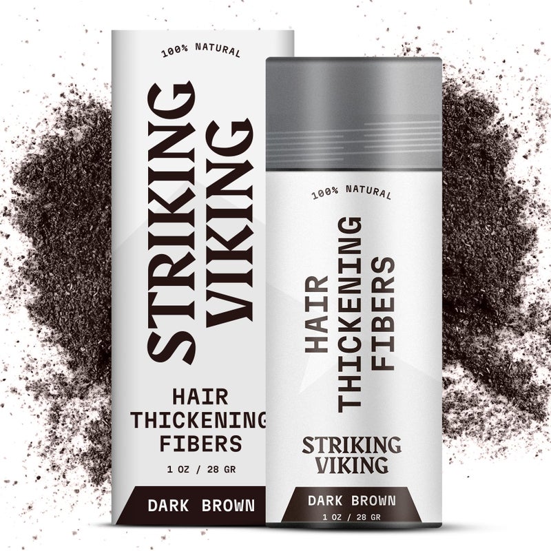 Striking Viking Hair Fibers - Dark Brown, 0.98 oz, Pack of 1 - Long-Lasting Hold & Hair Filler - Undetectable Coverage with Fiber Powder - Easy Application & Styling Powder - Image 1