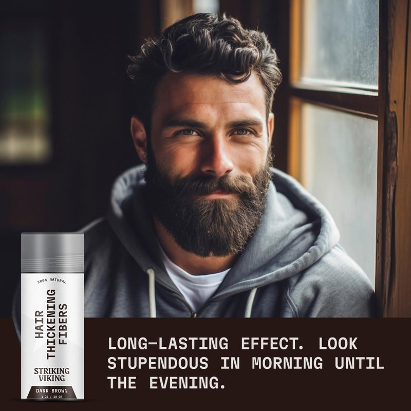Striking Viking Hair Fibers - Dark Brown, 0.98 oz, Pack of 1 - Long-Lasting Hold & Hair Filler - Undetectable Coverage with Fiber Powder - Easy Application & Styling Powder - Image 3