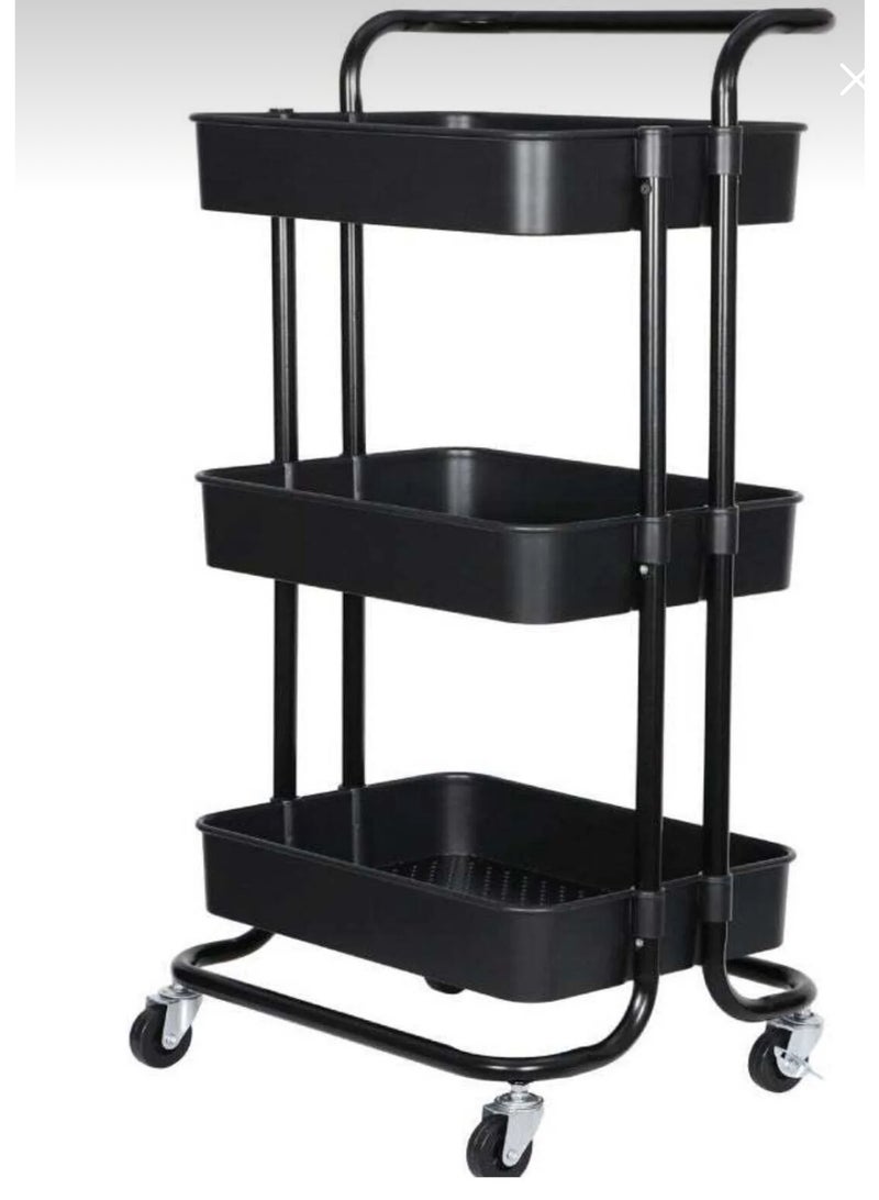 3-Tier Metal Storage Trolley with Wheels – Multi-Purpose Rolling Kitchen Organizer, Black, 35×45×85 cm - Image 2