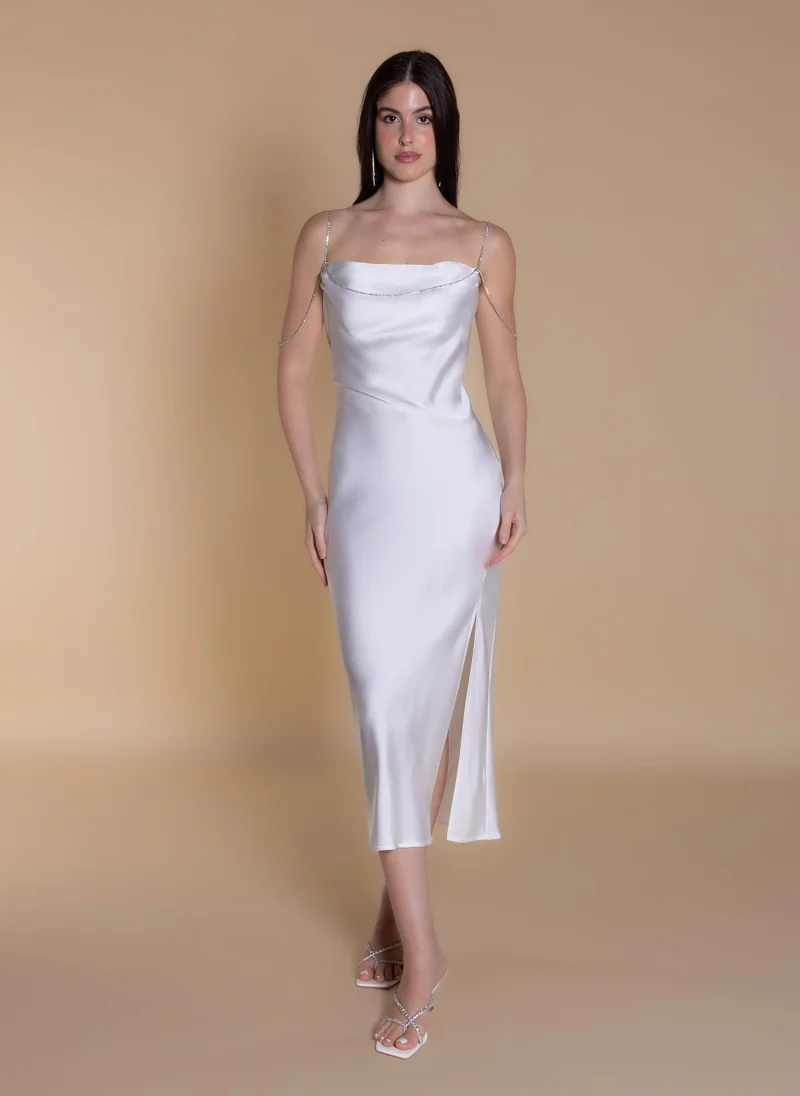 شايبس MIDI SATIN DRESS WITH CRYSTALS