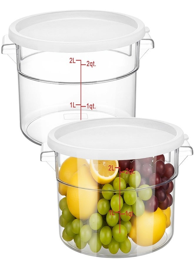 SHENLIU 2 Pcs 2 Qt Round Food Storage Container with Lid, Dough Bucket Clear Translucent Containers with Scale, Freezer & Dishwasher Safe, Dough Proofing Container for Pizza Bread Kitchen Organization - Image 1