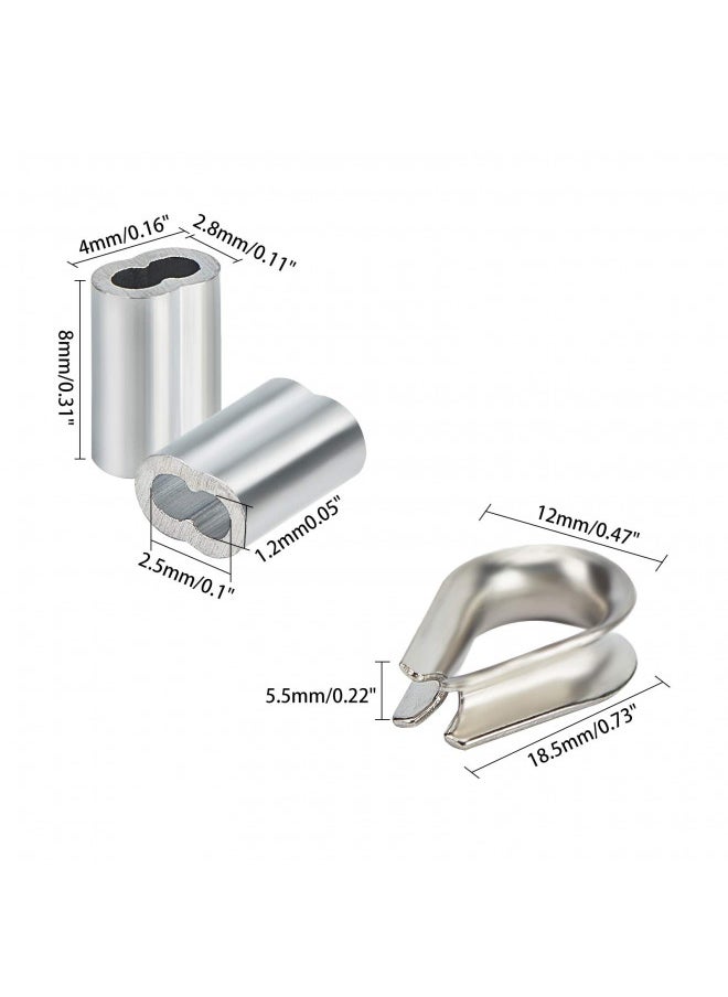 AHANDMAKER 304 Stainless Steel Wire Cable, 328 Ft Length 1/24 Wire Rope with 50 Pcs Rectangle Aluminum Crimping Sleeves for Party Decro String, Clothesline