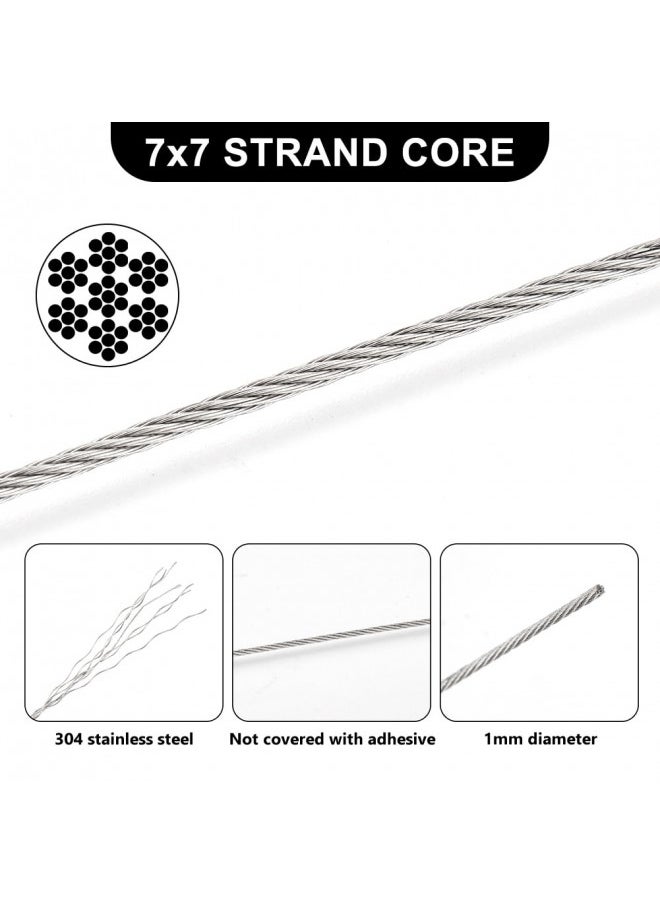 AHANDMAKER 304 Stainless Steel Wire Cable, 328 Ft Length 1/24 Wire Rope with 50 Pcs Rectangle Aluminum Crimping Sleeves for Party Decro String, Clothesline