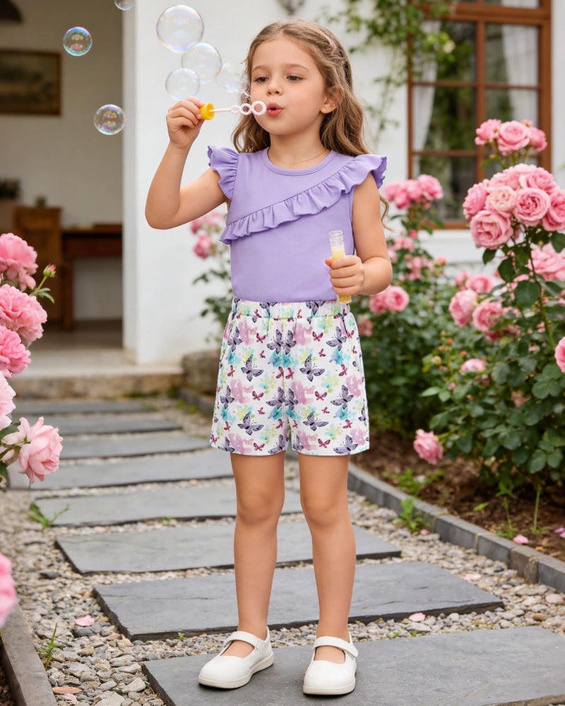 DISAUR Clothes for Girls Summer 2 Piece Shorts Set Casual Ruffle Sleeveless Top and Elastic Waist Shorts with Pockets Girls Pants Sets 5T Ropa Para NiÃ±a Toddler Kid Girl Clothes - Image 2